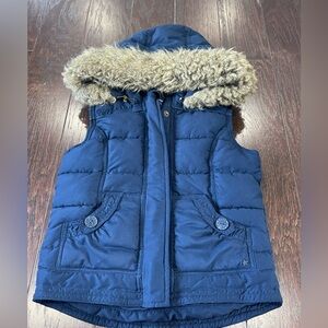 Limited Too Girls Puffer Vest Size 12 Navy Blue Full Zip Detachable Hood